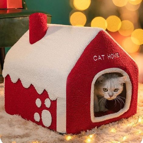Rifugio per cani e gatti, casa di Natale calda e isolata, utilizzabile tutto l'anno. Cuccia per cani e gatti a forma di neve per il comfort invernale (39 cm x 32 cm x 34 cm) (1/5)