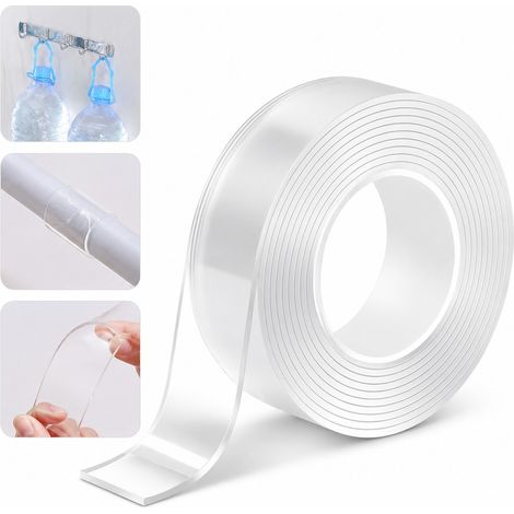 Ruban Adhesif Double Face Nano 20 mm x 5 m Ultra Adherent Lavable Transparent Sans Trace Reutilisable Mur Cuisine (1/4)