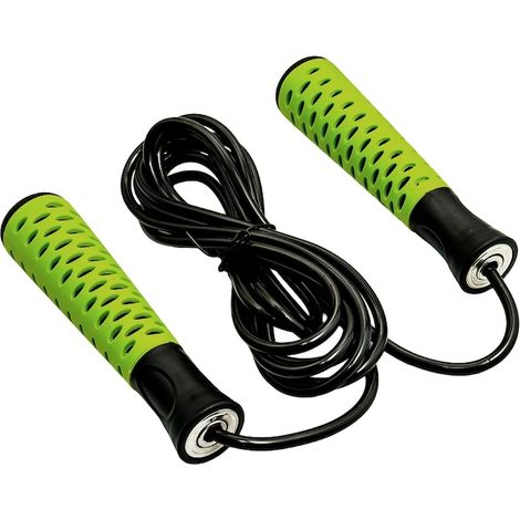 Corde à sauter de fitness avec roulements à billes haute vitesse – 2,75 m, poignées ultra-adhérentes, anti-nœuds, vert/noir (1/5)