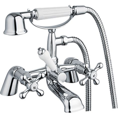 Traditional Bathroom Crosshead and Lever Handle Bath Shower Mixer Tap with Kit - Chrome