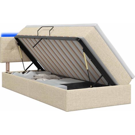 Cama de almacenamiento LED con colchón Crema 90 x 200 cm Tela vidaXL (1/5)