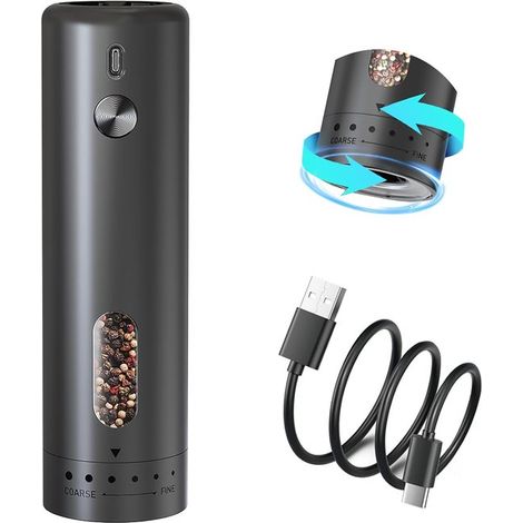 Molinillo eléctrico de sal y pimienta，molinillo eléctrico de pimienta de gran capacidad (110 ml)，ajuste externo de velocidad en 5 niveles