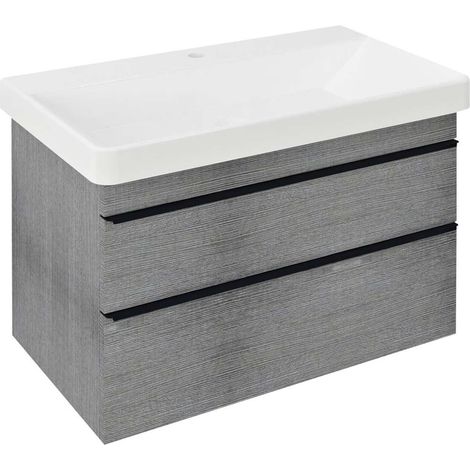 Sapho Sitia - Mueble para lavabo 76x50x44 cm, 2 cajones, roble plateado SI080-1111