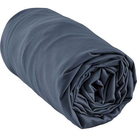 DALIA - Drap Housse 160x200cm 100 % Viscose de Bambou Bleu nuit (1/3)