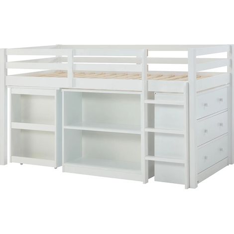 Letto combinato 90 x 190 cm con vani portaoggetti e scrivania allungabile Abete e MDF Bianco  - ABRENO (1/5)