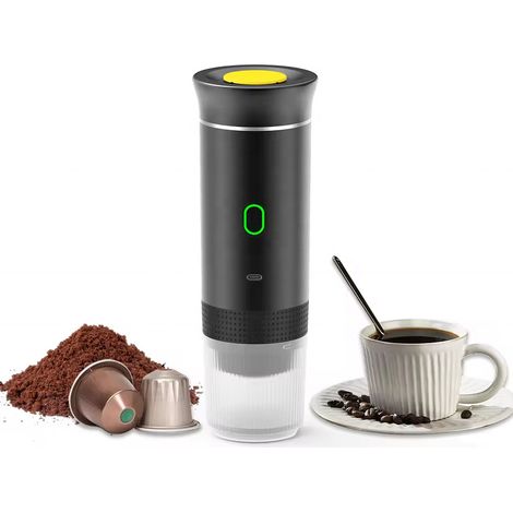 Tragbare, kabellose elektrische Kaffeemaschine mit USB-C-Anschluss, Selbstheizfunktion, wiederaufladbar, ideal für Reisen, Camping, Wohnmobile, Zuhause, Büro usw. (Schwarz)