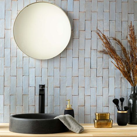 Zellige véritable Carrelage Artisanal - 5x15 cm - Bleu Gustavien (vendu par boîte de 0,5m²) (1/5)