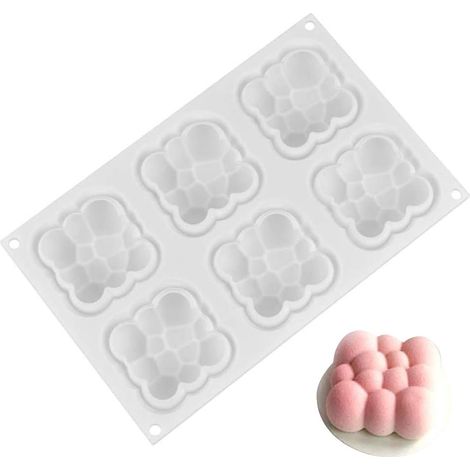 Moule En Silicone - Moule À Mousse Nuage Carré - 6 Cavités - Pour Gâteaux, Gelées, Chocolats Et Glaces - Usage Four, Micro-ondes, Réfrigérateur (1/5)