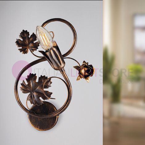 Applique rosoni in ferro Marrone con decorazioni Oro una luce 21x h30 cm (1/3)