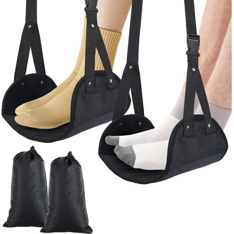 Lot de 2 repose-pieds avion réglables, hamacs portables pour longs vols, confort détente en suspension (1/5)
