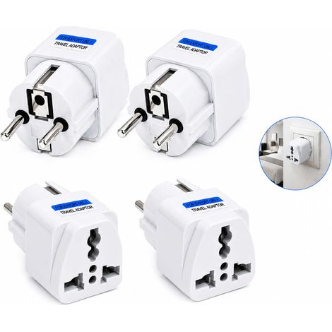 4 Pièces Adaptateurs de Voyage Universels, Adaptateur Prise Allemande Type vers Prise Européenne, A Slim Europlug Adapter pour USA Royaume-Uni Chine Japon Suisse et Appareils Électroniques (1/5)
