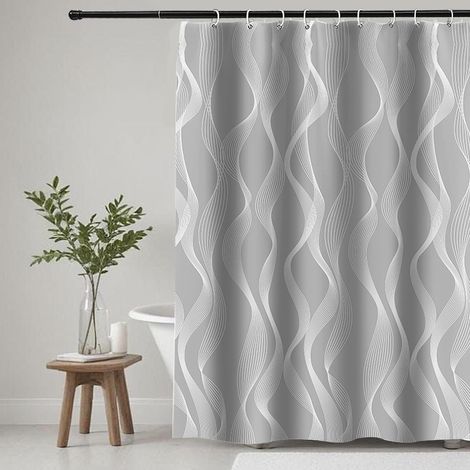 Rideau de Douche Imperméable Tissu Polyester Lavable en Machine Rideau Salle de Bain Baignoire avec 12 Crochets 180 x 180 cm