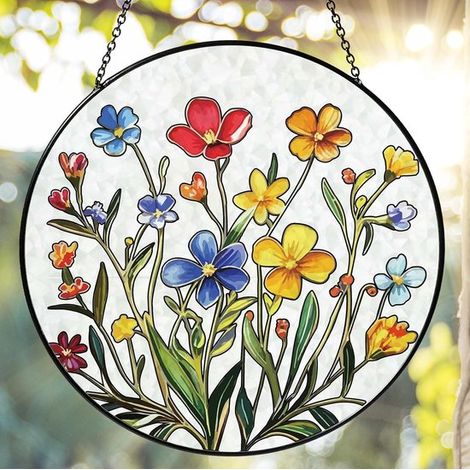 Décoration de fenêtre - Vitrail - Attrape-soleil suspendu - Attrape-soleil fleuri - Attrape-soleil - Décoration intérieure - Décoration de fenêtre - Décoration murale - À poser sur fenêtres, portes ou (1/5)
