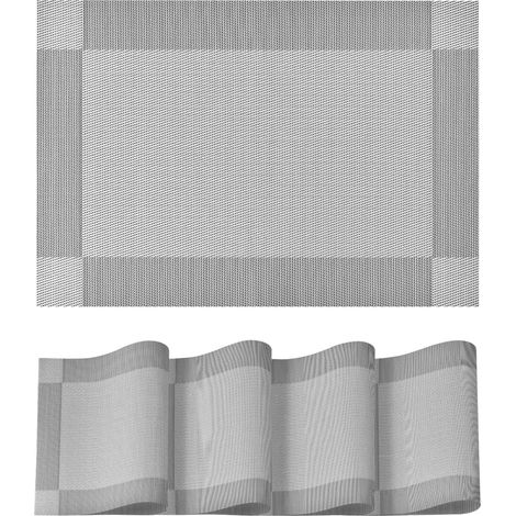 Set mit 4 silbergrauen PVC-Tischsets, 30 x 45 cm, abwaschbar, fleckenabweisend und hitzebeständig, Tischsets für Zuhause, Küche, Dekoration
