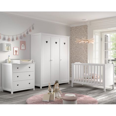 Chambre complète lit bébé 60x120 commode à langer et armoire 3 portes Vipack Amori Blanc (1/5)