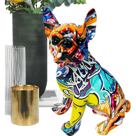 Statue de bouledogue décorative Graffiti coloré Bulldog en (1/5)