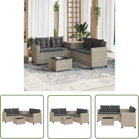 The Living Store Gartensofa in L-Form mit Tisch und Kissen Hellgrau Poly Rattan - Gartenmöbel - Outdoor Möbel - Esszimmerset - Lounge Set - Rattan Sofa (1/5)