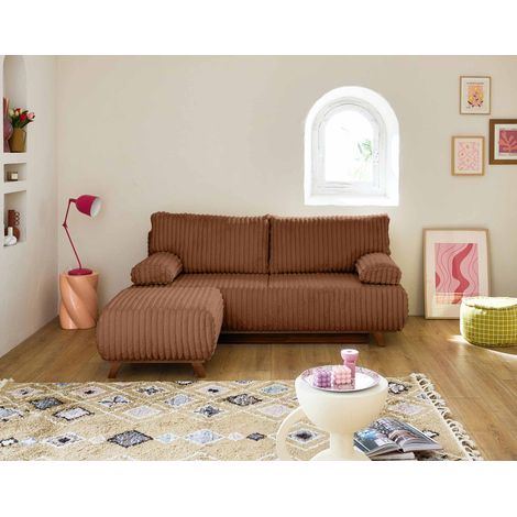 Cristal - 3-sitzer sofa - schlaffunktion und bettkasten und puff - großer geripptem cord - rostfarben
