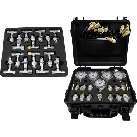 Kit de prueba de presión hidráulica, rango de presión de 10 a 600 bar, 5 manómetros, alta precisión, compatibilidad con múltiples interfaces, construcción duradera. (1/5)