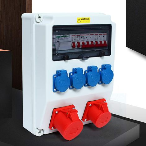 Wandverteiler CEE FI Stromverteiler Baustromverteiler Feuchtraumverteiler,mit Wasserdichte Anschlussdose (1x16A + 1x32A + 4x230V)