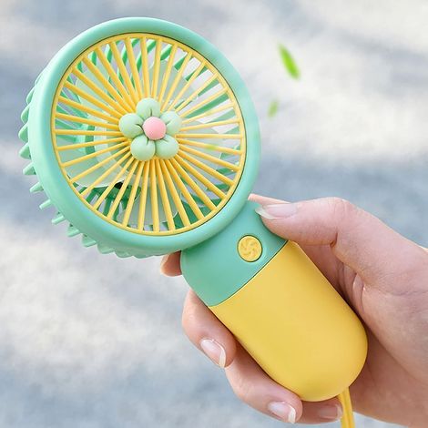 Ventilador de Mano Recargable USB, Diseño Floral Verde y Silencioso – Ideal para Oficina, Escuela y Viajes (1/3)