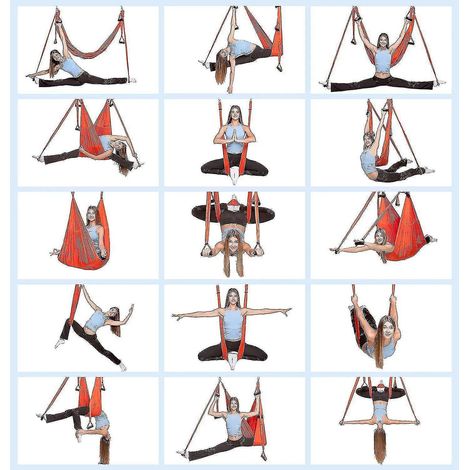 Hamac de yoga aérien à 6 poignées avec sangles, ceinture de suspension pour salle de sport à domicile, dispositif de traction aérienne anti-gravité (1/4)