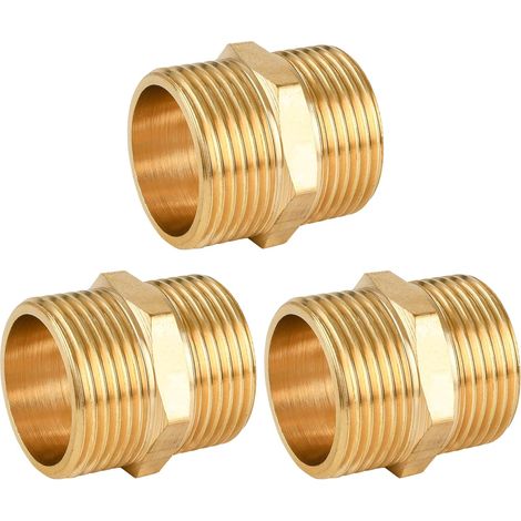 3 pièce Mamelon Double 1 pouce Filetage Extérieur en Laiton, Double Mâle Joint de Tuyau Fileté avec Hexagone AG/AG pour Raccord de Tuyau Raccord Plomberie Laiton (1/5)