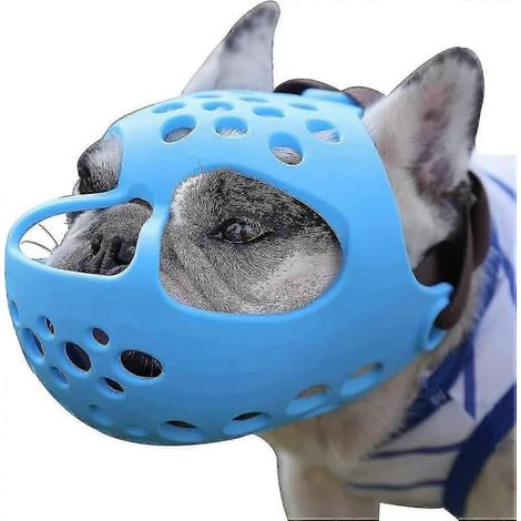 Muselière pour chiens à museau court, en silicone souple et respirant, idéale pour les chiens à face plate (bouledogue) qui mordent, mâchent et lèchent. Couleur : bleu NM (1/5)