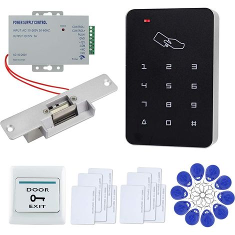 Kit de Sécurité à Domicile de Contrôle d'Accès de Porte Pleine avec Clavier Autonome 125KHz+NC Serrure Électrique+Bouton d'alimentation+Sortie+10pcs Porte-clés + 10pcs Cartes Blanches (1/5)