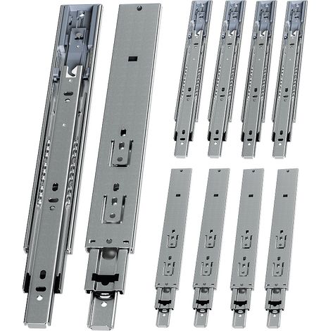 Randaco Guías para cajones 45 kg, 3 partes, acero laminado en frío, guía telescópica, para cocina, baño y oficina 5 par 300mm (1/5)