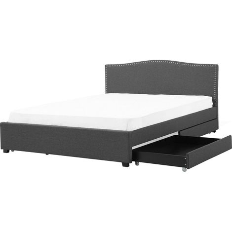 Bed with Storage Drawers Fabric MONTPELLIER 180 x 200 cm (EU Super King) Dark Grey