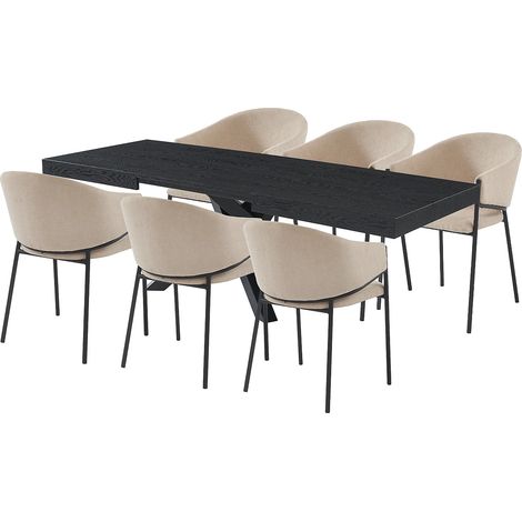 Set tavolo CATONAV e 6 sedie ORDIDA - Nero e beige (1/5)