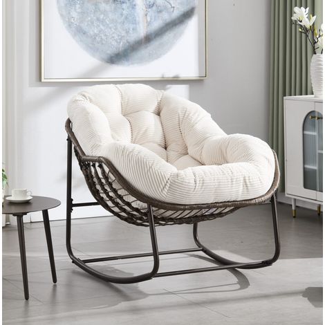 Silla colgante balancín de ratán sintético con respaldo, 78 x 106 x 90 cm, blanca, REDOM (1/5)