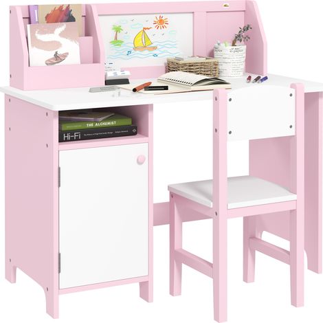 Rosa Kindertisch- und Stuhlset mit Whiteboard – Zeichentisch ab 5 Jahren – 90 x 45 x 85 cm – Lernmöbel fürs Schlafzimmer