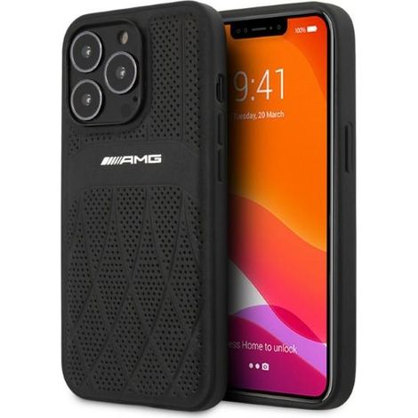 Custodia per iPhone 13 Pro AMG in pelle con linee curve, nera (1/5)