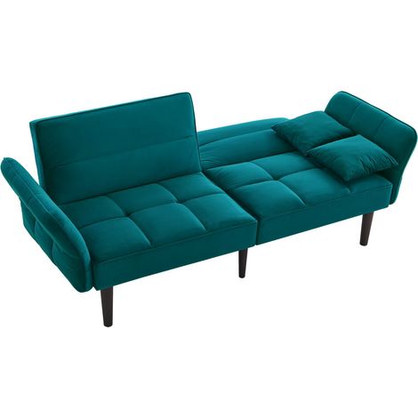CAIziCanapé-lit convertible réglable 2-en-1 – 2 places avec revêtement en velours, accoudoirs rabattables et fonction couchage, idéal pour les petits espaces (1/5)
