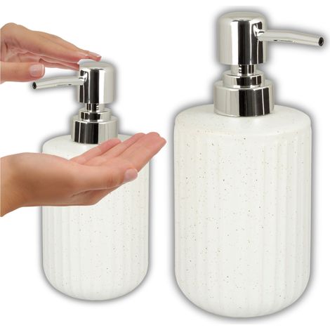 Distributeur de savon liquide 400 ml en céramique blanche argentée avec pompe intégrée (1/4)