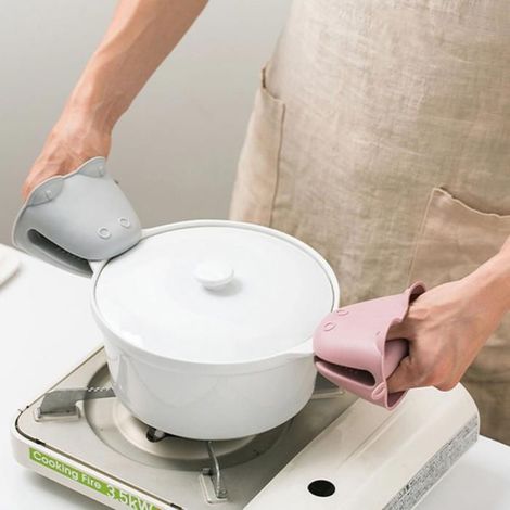 1Pinces à main en silicone Hippo - Protection anti-brûlure pour la cuisson au four-rose (1/5)