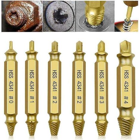 Mandrin de perceuse 6pcs Kit d'extracteur de vis cassé Kit d'extracteur de vis endommagé Extracteurs de tête de vis Extracteur de vis endommagé et extracteur de boulon pour retirer la vis cas (1/4)