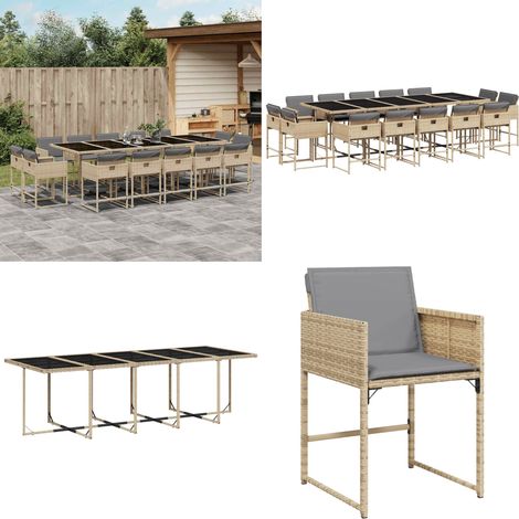 15-tlg. Garten-Essgruppe mit Kissen Beigemischung Poly Rattan - Gartenmöbel - Essgruppe - Gartenset - Outdoor Möbel - Terrassenmöbel - Home & Living (1/5)