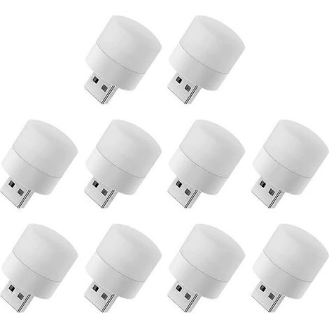 Lot de 10 mini veilleuses USB pour la lecture, protection des yeux, lampe de lecture LED, prise USB, alimentation pour ordinateur et téléphone portable, lumière chaude (1/5)
