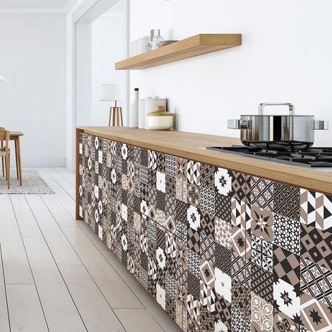 Sticker Mural Carrelage adhésif Cuisine Salle de Bain - 60 STICKERS CARREAUX DE CIMENT MEUBLE CYRINA - 60stickers15x15cm (1/5)