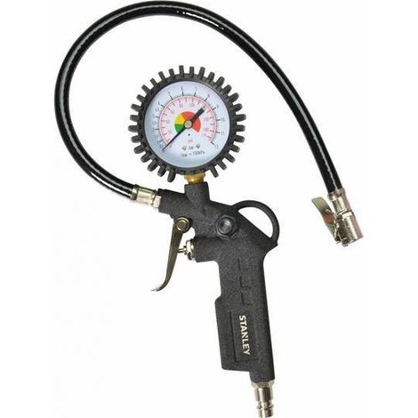 Stanley Reifenfüller mit Manometer für Kompressor, 1/4 Zoll Anschluss, 100 l/min, Reifenfüllpistole für Auto Motorrad Fahrrad Roller und Luftmatratze, präzise Reifendruckanzeige