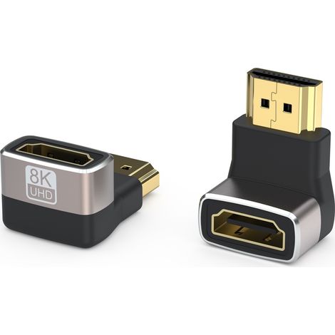 Adaptador HDMI en ángulo 8K, cable de extensión HDMI 2.1 macho a hembra de 90 grados y 270 grados con doble chapado en oro, conector de codo en ángulo recto 8K a 60 Hz, 4K a 120 Hz compatible con TV, 