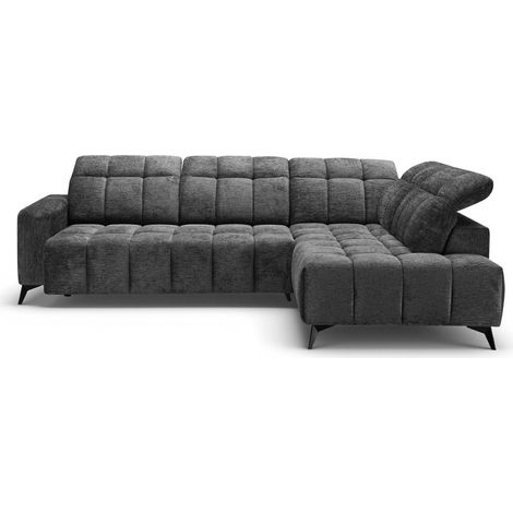Deco In Paris – Canapé d'angle relax électrique velours chiné gris – Têtières réglables – Assise profonde et rembourrée – Design moderne (1/5)