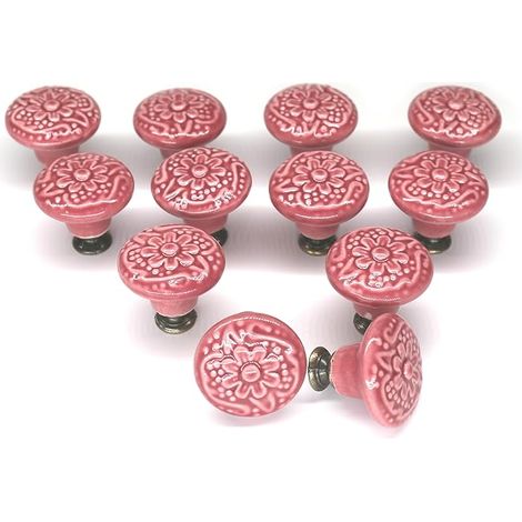12 Boutons d'Armoire Vintage en Céramique, Ronds, 34 mm, pour Commode, Armoire, Porte – Vis Incluses