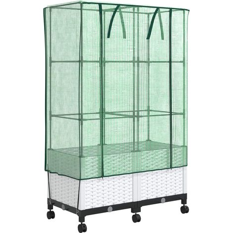 Gartenplanter mit Gewächshausabdeckung und Rädern 2 Stk. Weiß vidaXL