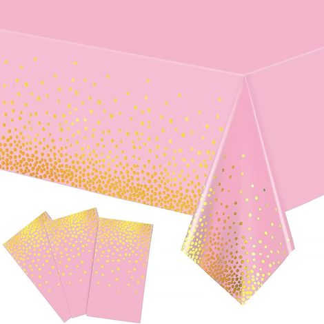 Nappe réutilisable rose, lot de 3, imperméable, 274 x 137 cm, rectangulaire, compatible avec nappes en papier ou en plastique. (1/5)