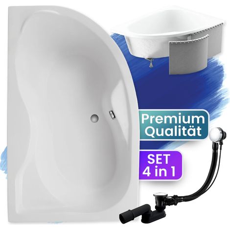 Badewanne Eckbadewanne 170x110 Links mit Styroporverkleidung, Ablauf & Füße GRATIS - Komplettset 4in1 Original Acryl Wanne Siphon - BADLAND DORA (1/5)