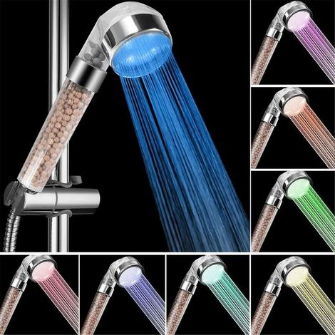 LED Shower Hand Shower, Bathroom Shower Hand Shower 7 Colors LED Hand Shower High Pressure Shower Head Water Saving Sprayer and Double Chlorine-A Filter (1/5)